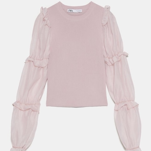 Zara Tops Zara Pale Pink Organza Knit Top Poshmark